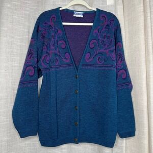Vintage Pendleton Wool Cardigan Sweater Paisley Scroll Metal Buttons Large Tall